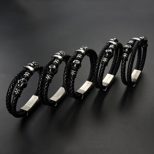 Men’s Black Leather Football Beads Bracelet with Engraved Messages – A Timeless Gift with a Personal Touch
