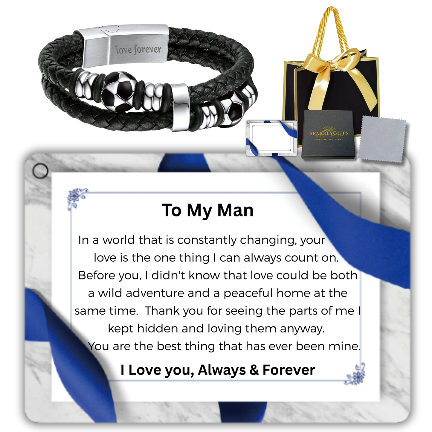 Stainless Steel Leather Bracelet Engraved To My Man for Valentine's Day