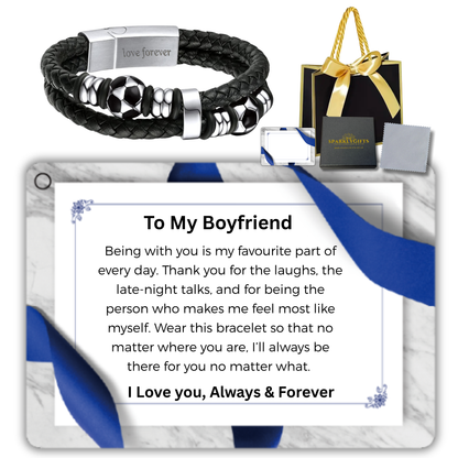 Stainless Steel Leather Bracelet Engraved for Boyfriend Valentine's Day