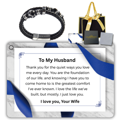 Stainless Steel Leather Bracelet Engraved for Husband Valentine's Day