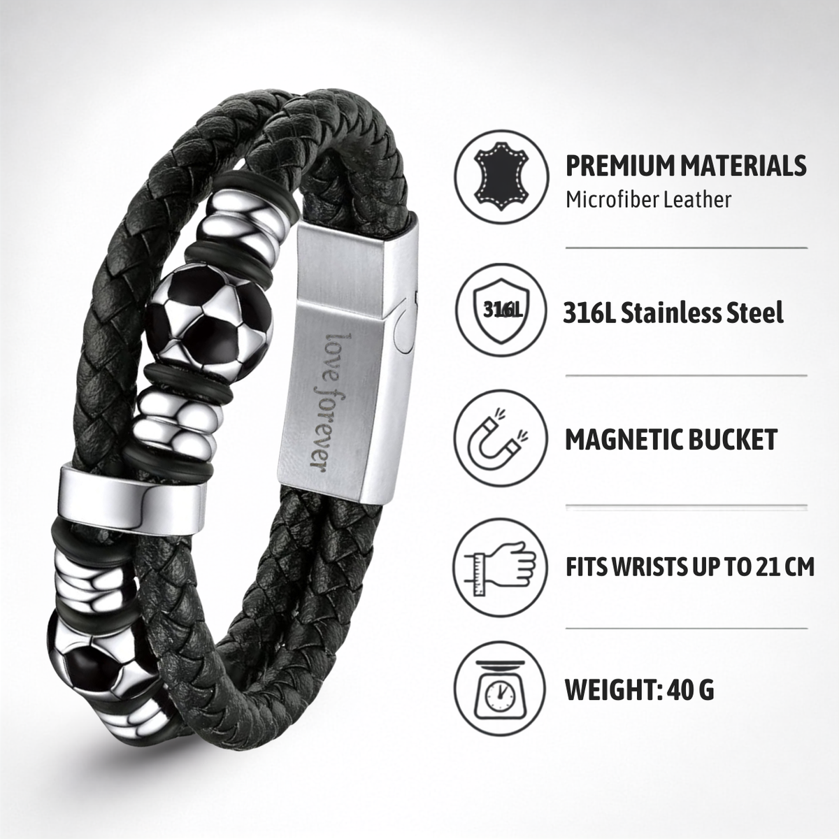 Stainless Steel Leather Bracelet Engraved for Boyfriend Valentine's Day
