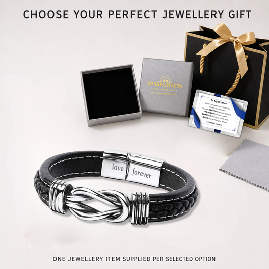 Stainless Steel Infinity Bracelet For Brother Engraved Leather with Personalised Message