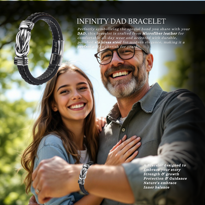 Infinity Bracelet For Dad Engraved Leather Stainless steel with Personalised Message Card