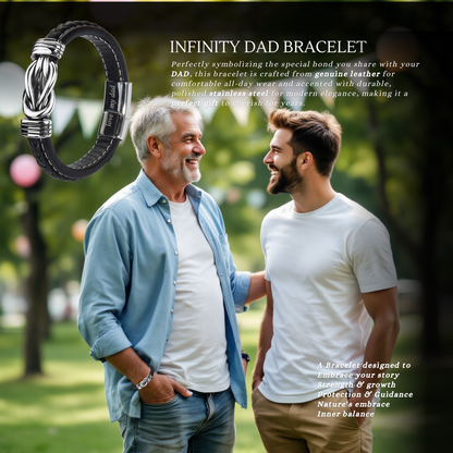 Infinity Bracelet For Dad Engraved Leather Stainless steel with Personalised Message Card