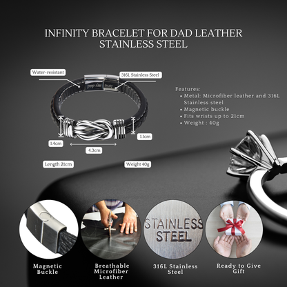 Infinity Bracelet For Dad Engraved Leather Stainless steel with Personalised Message Card