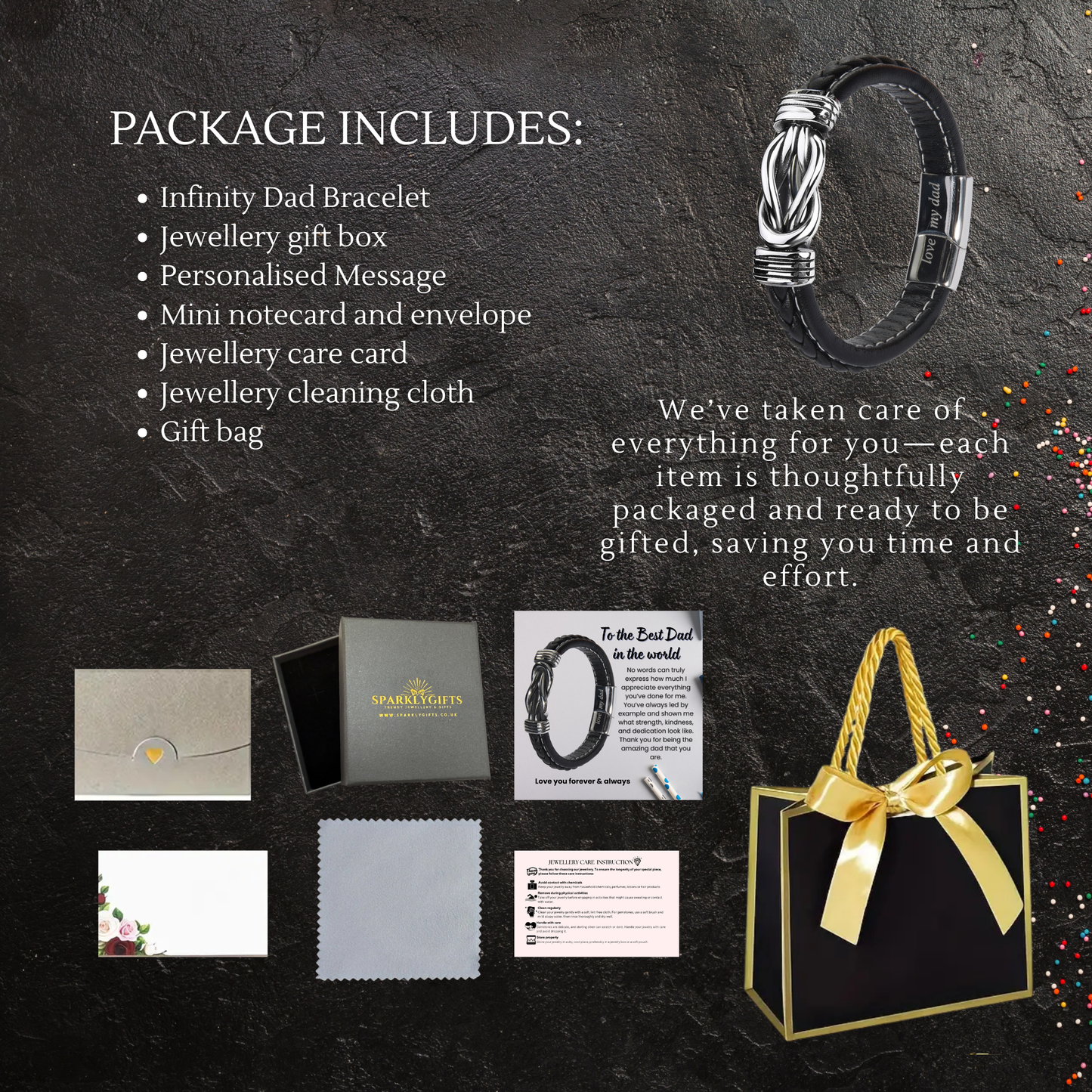Infinity Bracelet For Dad Engraved Leather Stainless steel with Personalised Message Card