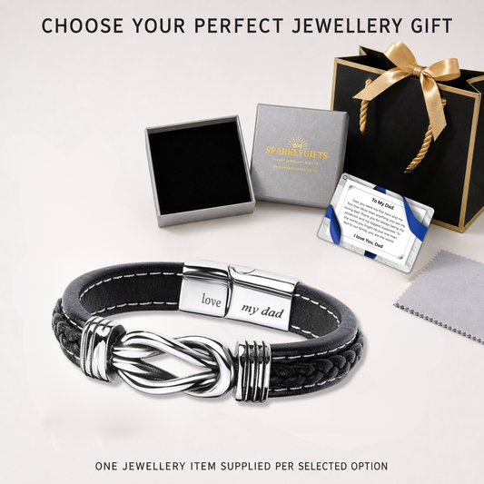Stainless Steel Infinity Bracelet For Dad Engraved Leather with Message Card