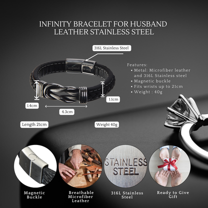 Stainless Steel Leather Bracelet Engraved for Husband Valentine's Day