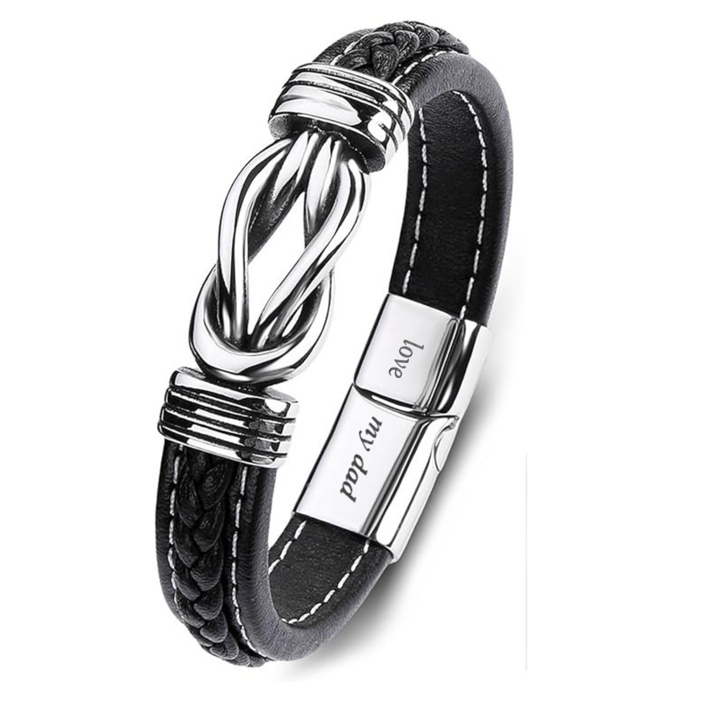 Stainless Steel Infinity Bracelet For Dad Engraved Leather with Message Card