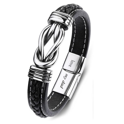 Stainless Steel Infinity Bracelet For Dad Engraved Leather with Message Card