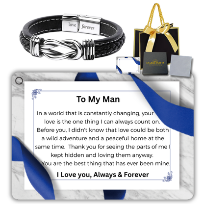 Stainless Steel Leather Bracelet Engraved To My Man for Valentine's Day