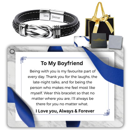 Stainless Steel Leather Bracelet Engraved for Boyfriend Valentine's Day