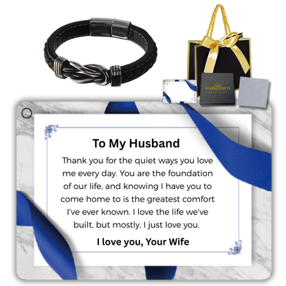 Stainless Steel Leather Bracelet Engraved for Husband Valentine's Day