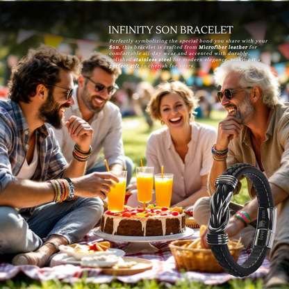 Stainless Steel Infinity Bracelet For Son Engraved Leather with Personalised Message