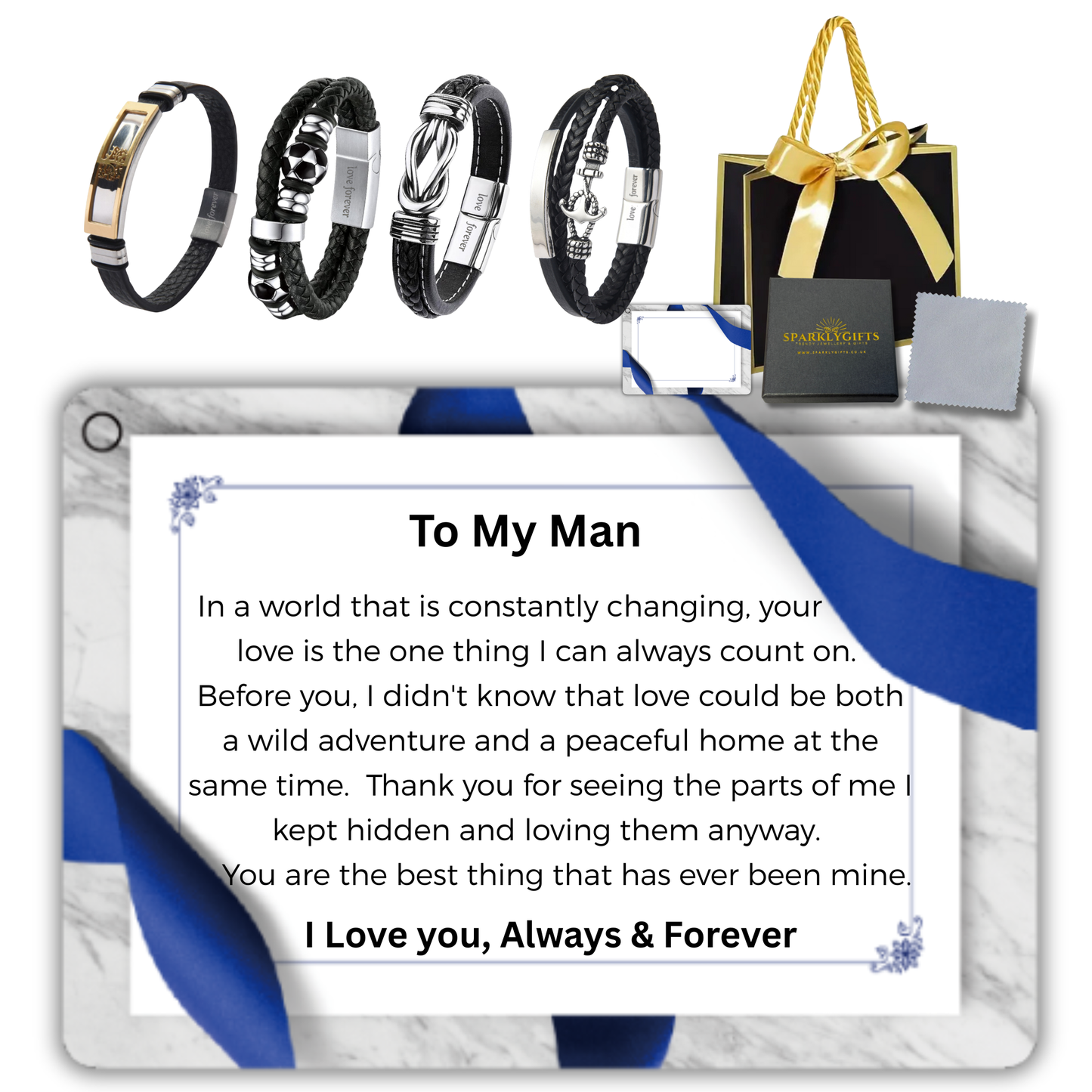 Stainless Steel Leather Bracelet Engraved To My Man for Valentine's Day