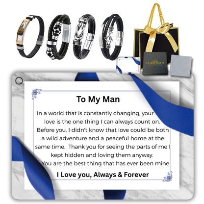 Stainless Steel Leather Bracelet Engraved To My Man for Valentine's Day