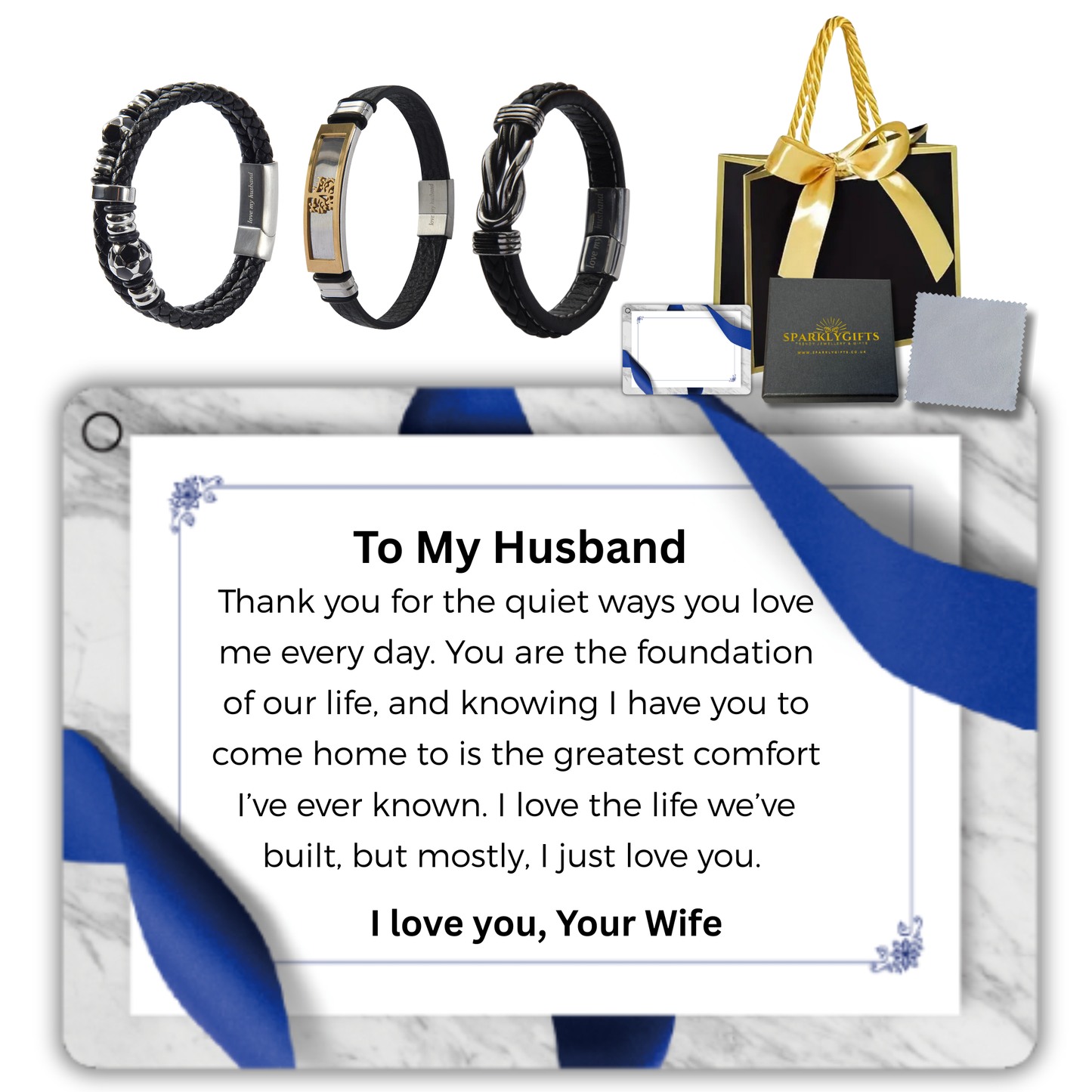 Stainless Steel Leather Bracelet Engraved for Husband Valentine's Day