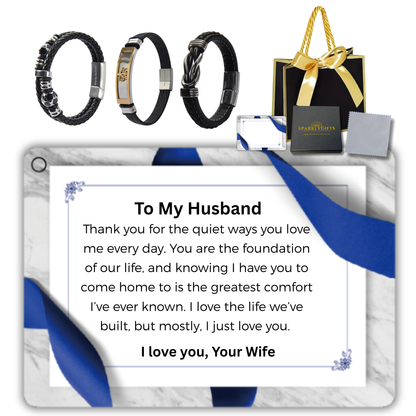 Stainless Steel Leather Bracelet Engraved for Husband Valentine's Day