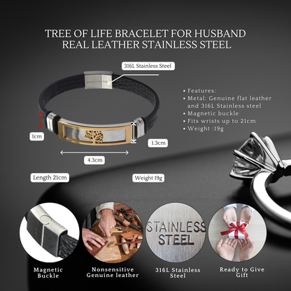 Stainless Steel Leather Bracelet Engraved for Husband Valentine's Day