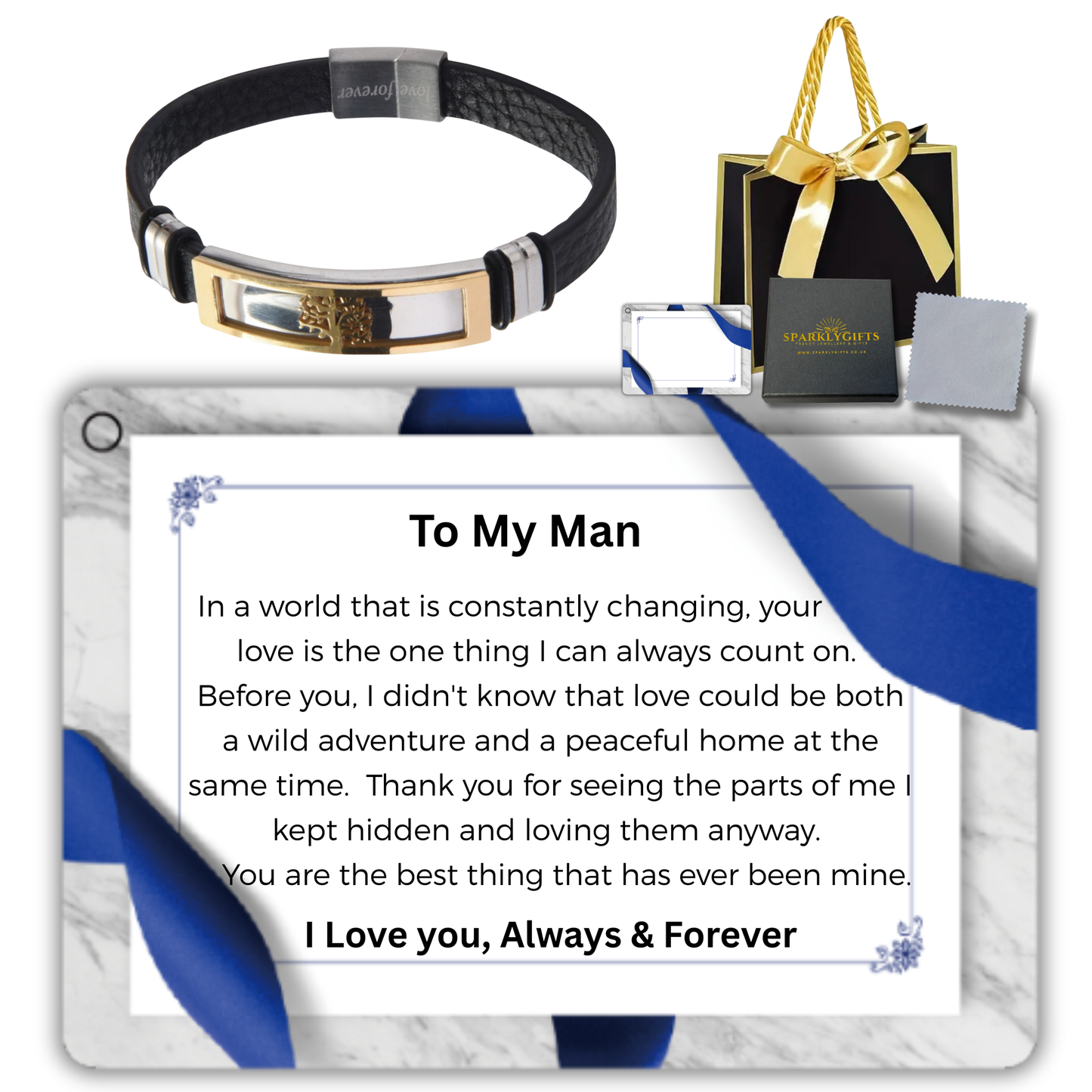 Stainless Steel Leather Bracelet Engraved To My Man for Valentine's Day