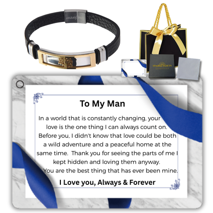 Stainless Steel Leather Bracelet Engraved To My Man for Valentine's Day