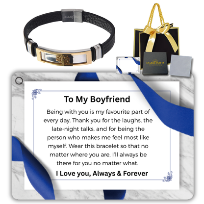 Stainless Steel Leather Bracelet Engraved for Boyfriend Valentine's Day