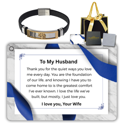 Stainless Steel Leather Bracelet Engraved for Husband Valentine's Day