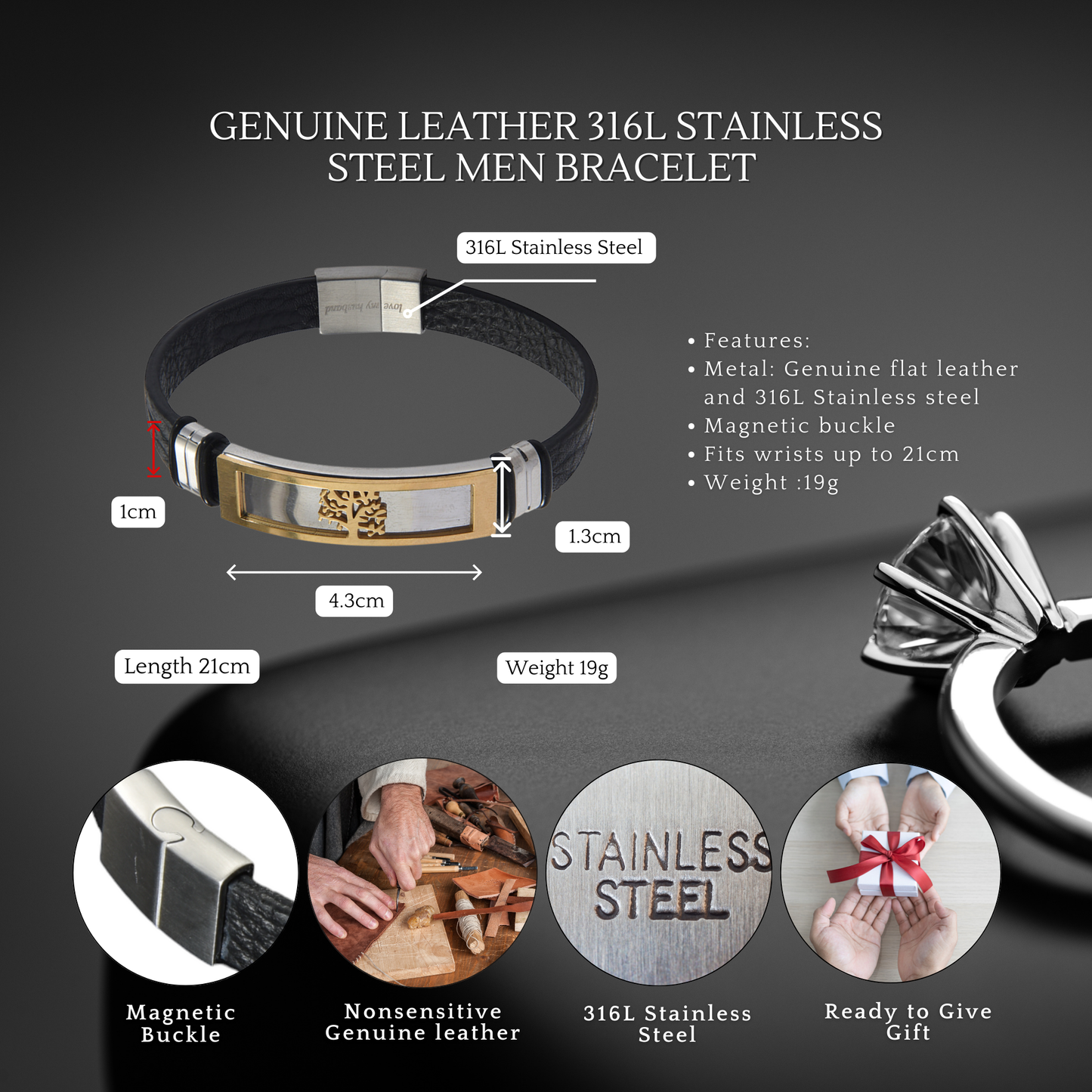 Stainless Steel Leather Bracelet Engraved To My Fiance for Valentine's Day