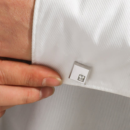 White Gold Plating Square Swarovski Crystal Cufflinks