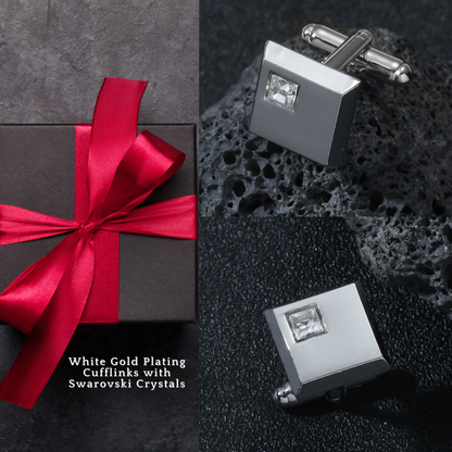 White Gold Plating Square Swarovski Crystal Cufflinks