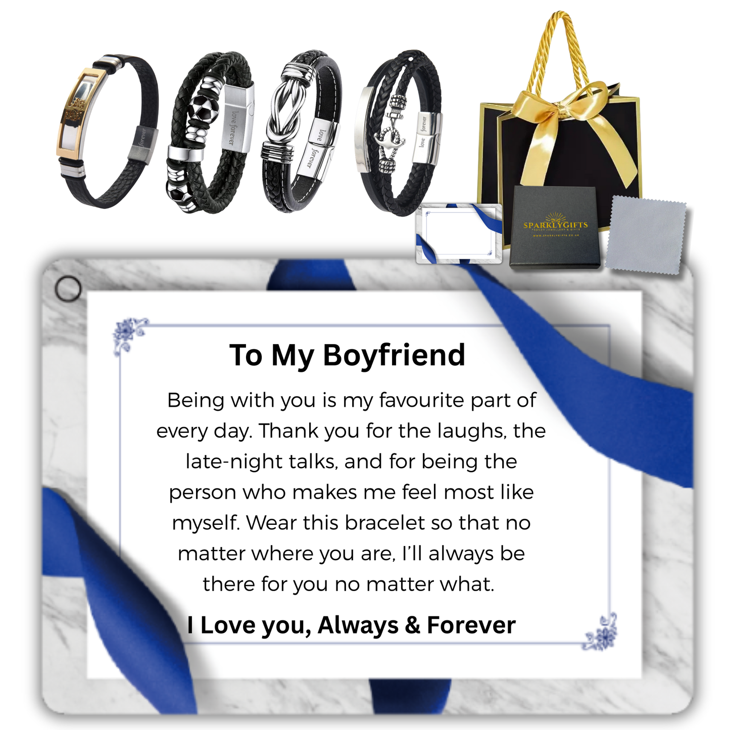 Stainless Steel Leather Bracelet Engraved for Boyfriend Valentine's Day