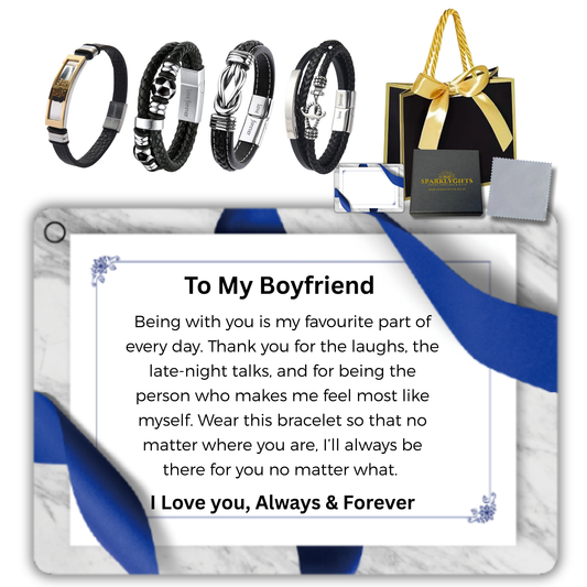 Stainless Steel Leather Bracelet Engraved for Boyfriend Valentine's Day