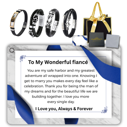 Stainless Steel Leather Bracelet Engraved To My Fiance for Valentine's Day