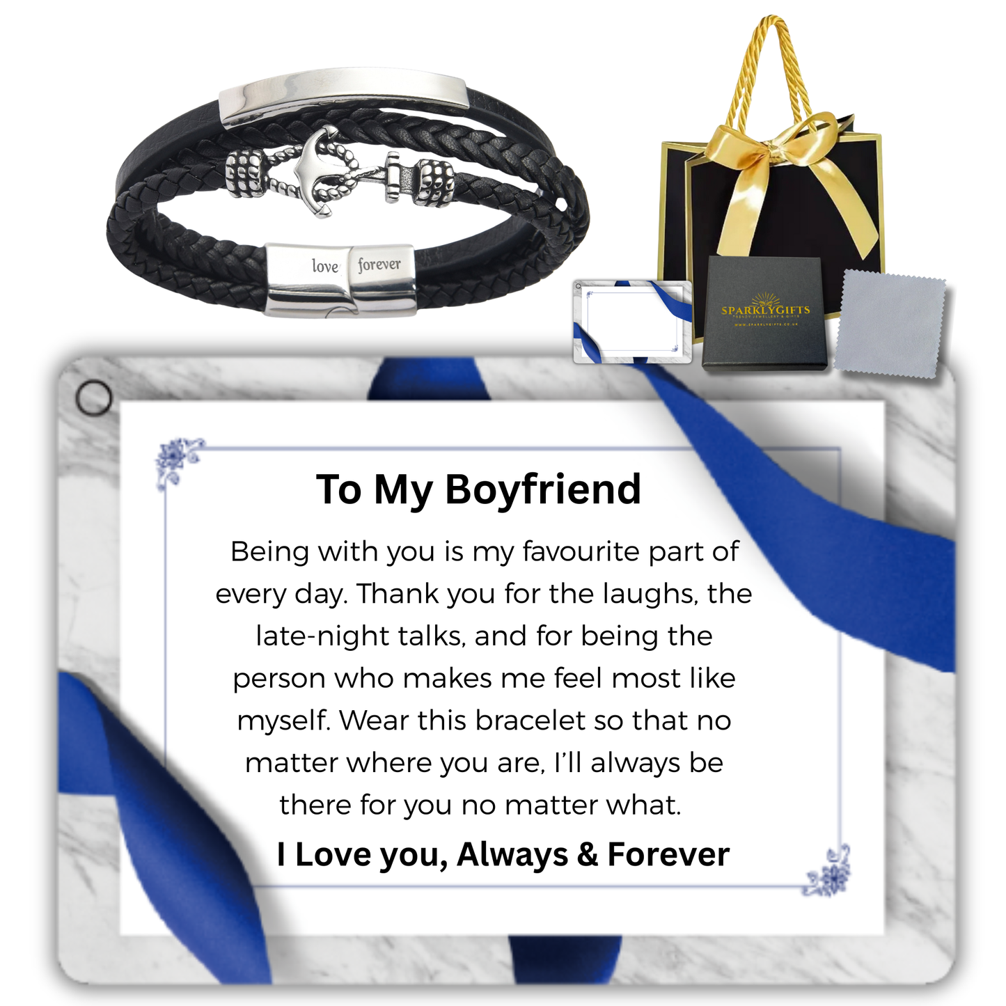 Stainless Steel Leather Bracelet Engraved for Boyfriend Valentine's Day