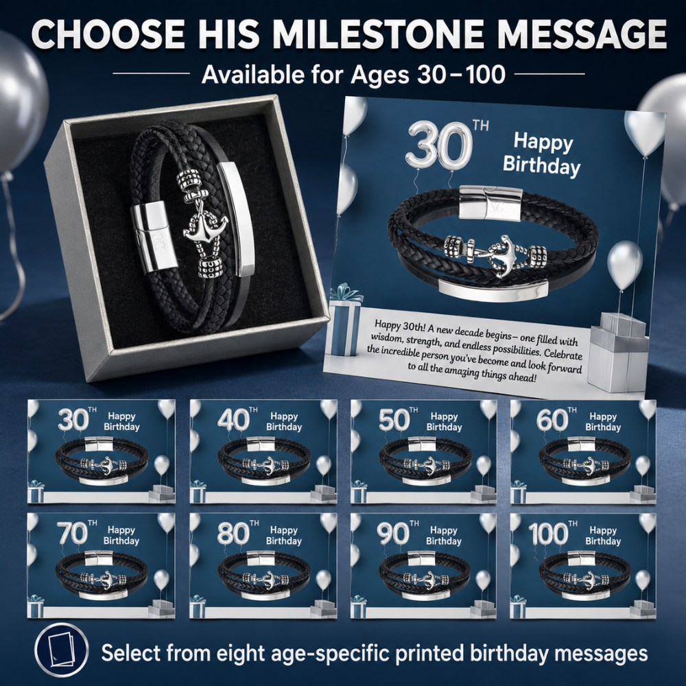 Birthday Gifts for Him 30th 40th 50th 60th 70th 80th 90th 100th Men Birthday Anchor Bracelet Personalised Message