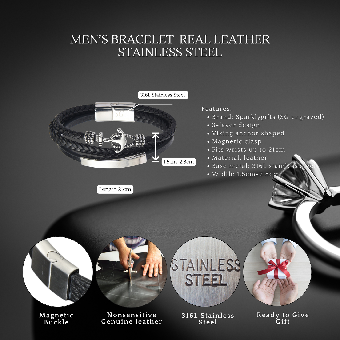 Men Bracelet Stainless Steel Leather 10+ Stlyes