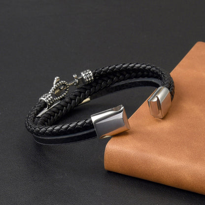 Stainless Steel Leather Anchor Bracelet Engraved for Husband Valentine's Day