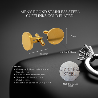 Men's Silver Round Stainless Steel Cufflinks