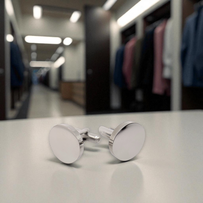 Men's Silver Round Stainless Steel Cufflinks