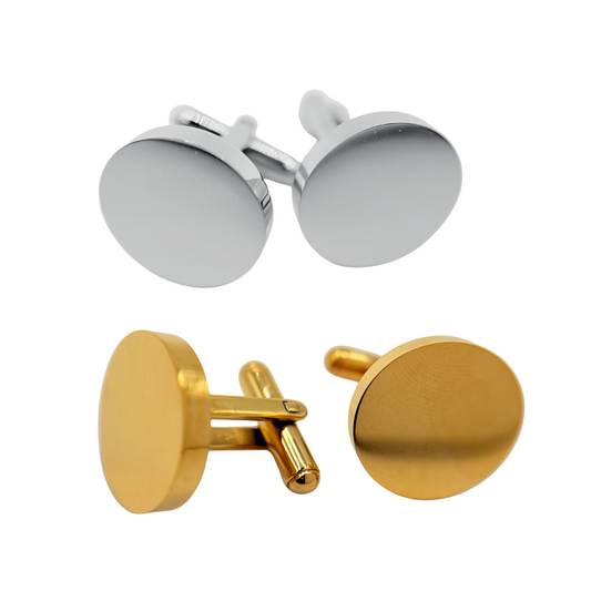 Men's Silver Round Stainless Steel Cufflinks