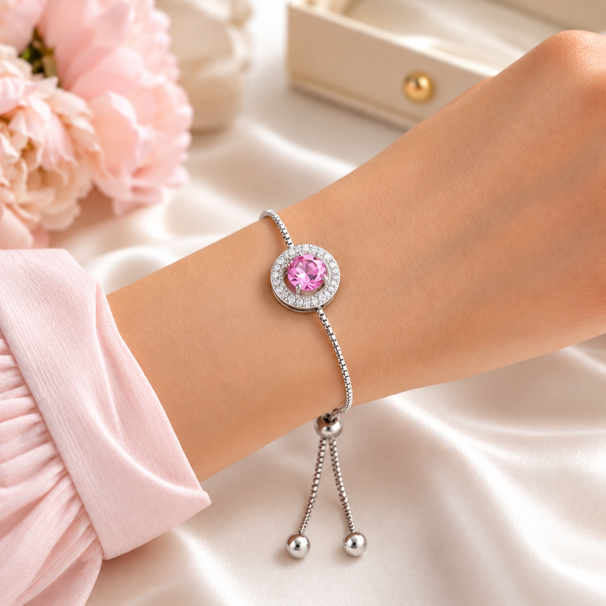 Love Heart Pendant Earrings and Bracelet Pink Jewellery Tri-Set