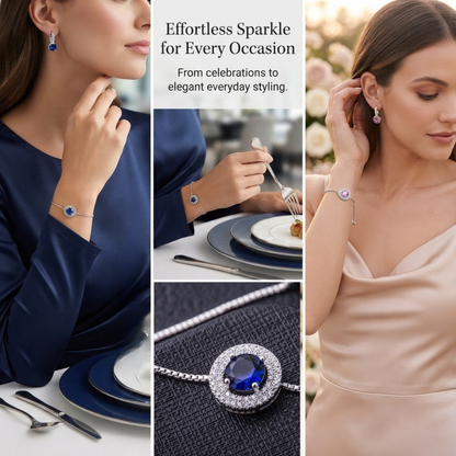 Celeste Halo Crystal Bracelet and Drop Earrings Set