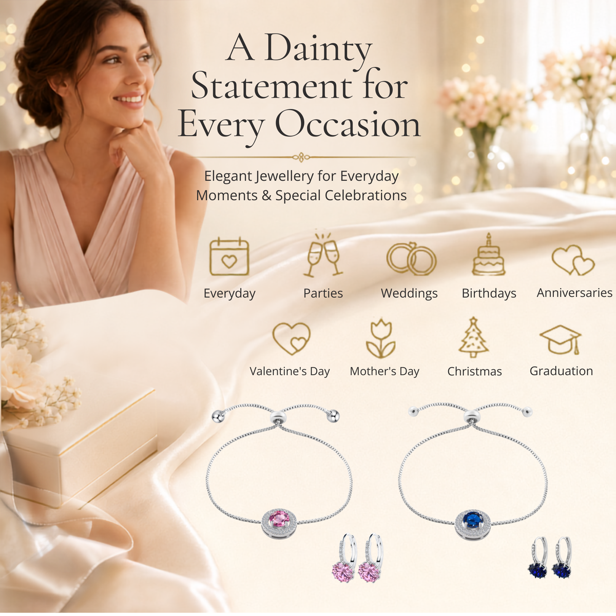 Celeste Halo Crystal Bracelet and Drop Earrings Set