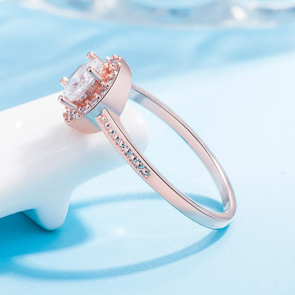 Rose Gold Round Crystals Halo Ring and Stud Earrings Set