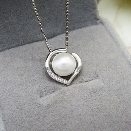 Pearl Heart Crystal Silver Tone Pendant Necklace