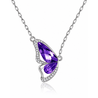 Silver Tone Purple Crystal Butterfly Pendant Necklace – Lavender Amethyst Style