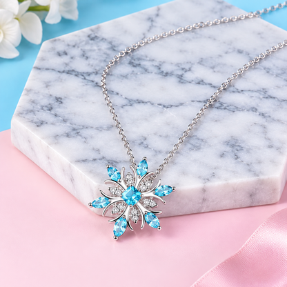 Light Blue Crystal Snowflake Silver Tone Pendant Necklace