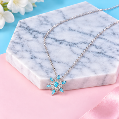 Light Blue Crystal Snowflake Silver Tone Pendant Necklace
