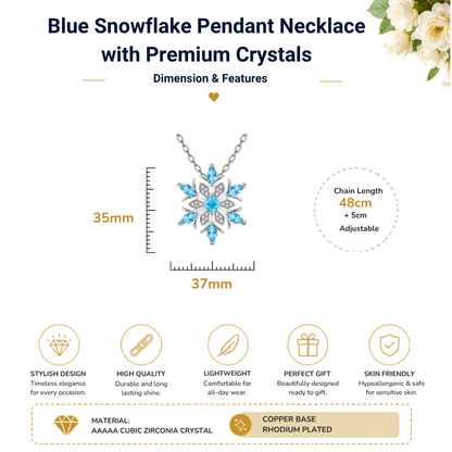 Light Blue Crystal Snowflake Silver Tone Pendant Necklace