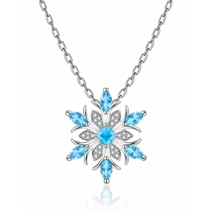 Light Blue Crystal Snowflake Silver Tone Pendant Necklace